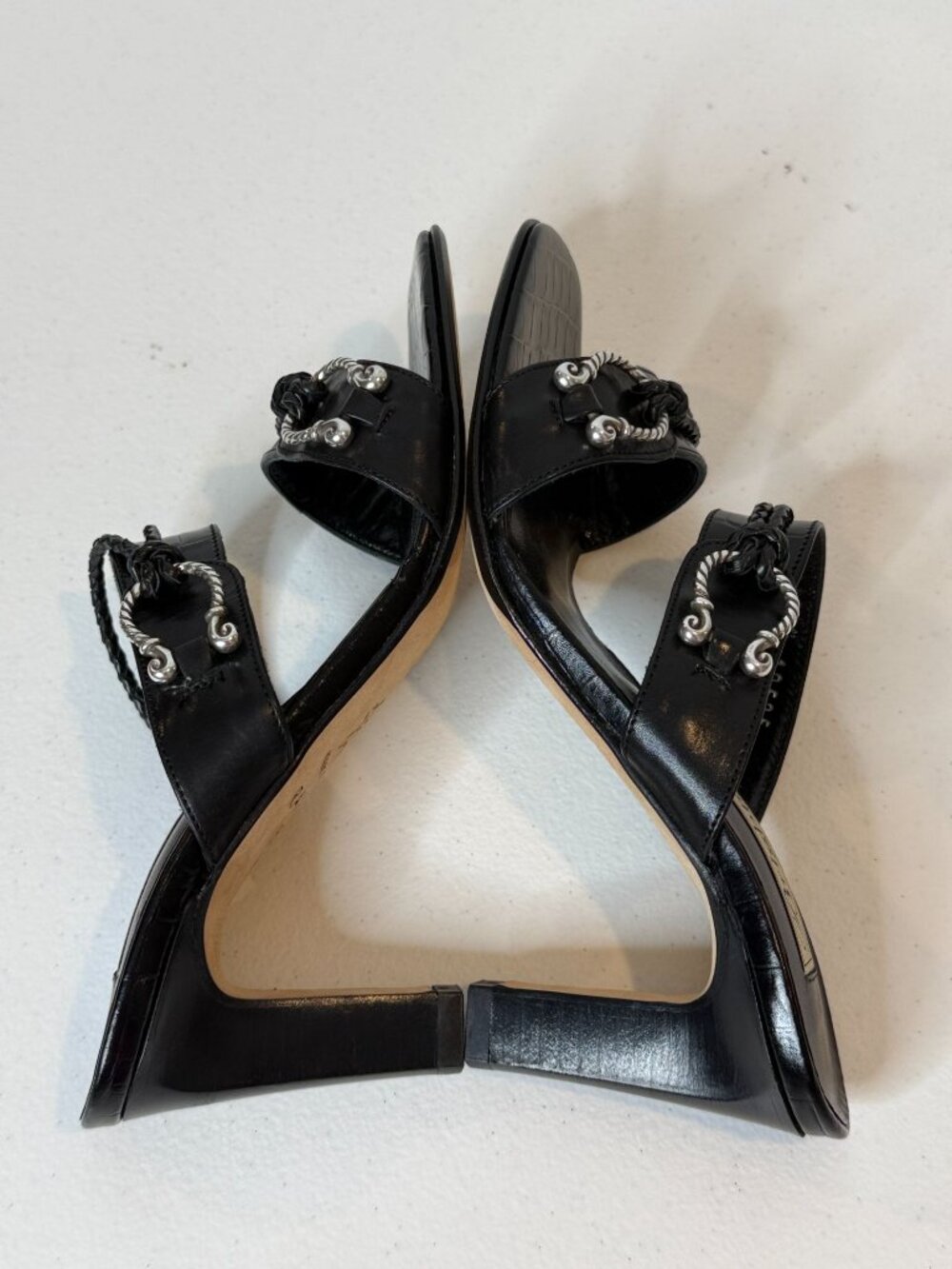 Brighton Raven Black Leather Horsebit Mule Heels Size 5 - Picture 8 of 8